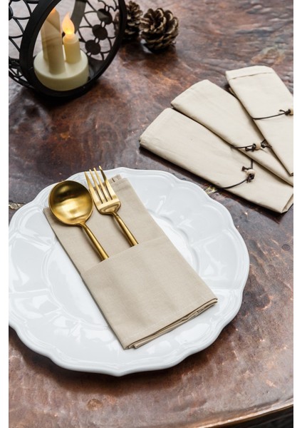 6'lı Bej Organik Kumaş Servis Sunum Peçetesi