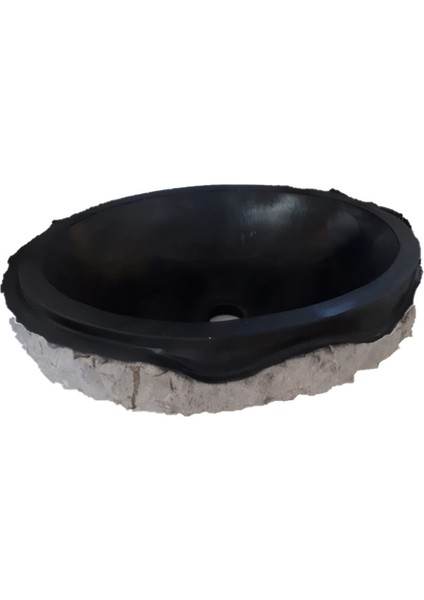 Bazalt Siyah Dışı Desenli Patlatma Elips Lavabo
