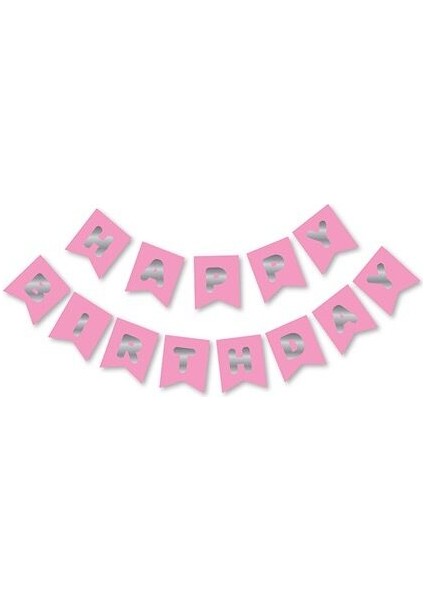 Pembe Gümüş Happy Yaldızlı Banner