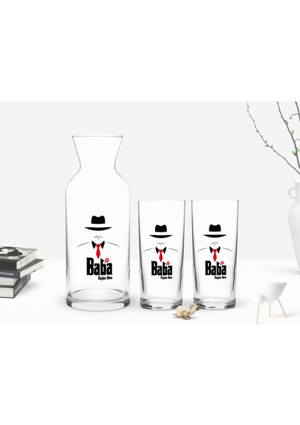 Kişiye Özel Renkli Baskılı Godfather Baba Tasarımlı İkili Rakı Bardağı ve Karaf Seti-17