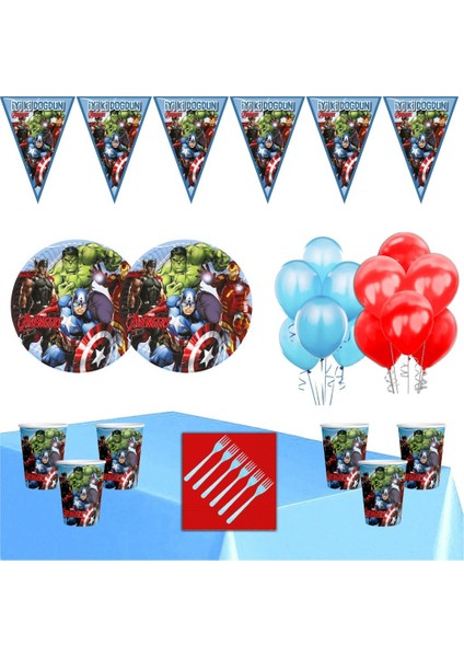 Avengers Tema Doğum Günü Parti Seti Ekonomik Süsler 24 Kişilik