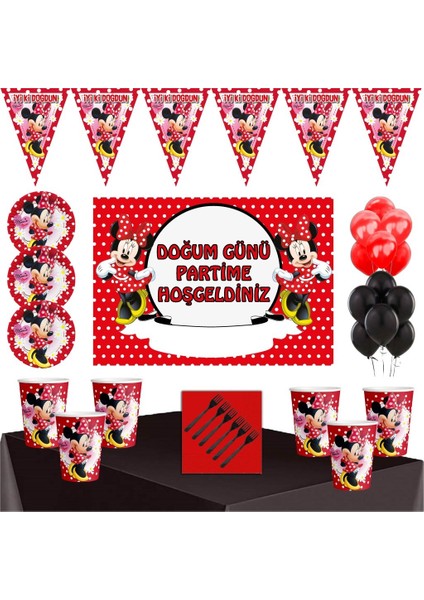 Parti Furyası Kırmızı Minnie Mouse   Tema  24 Kişilik Afişli Parti  Seti