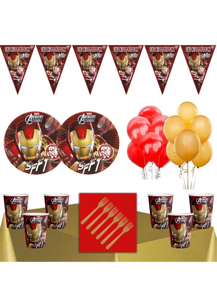 Iron Man Tema Doğum Günü Parti Seti Ekonomik Süsler 16 Kişilik