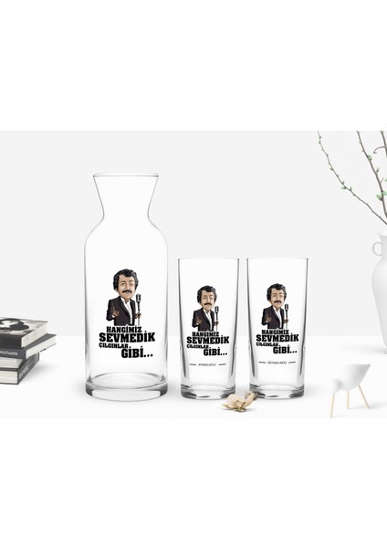 Kişiye Özel Renkli Baskılı Hangimiz Sevmedik Çılgınlar Gibi Tasarımlı 2'li Rakı Bardağı ve Karaf Seti-5