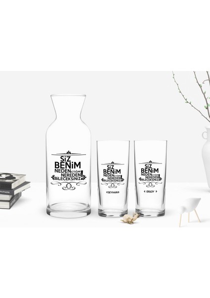 Kişiye Özel Renkli Baskılı Nereden Bileceksiniz Tasarımlı 2'li Rakı Bardağı ve Karaf Seti-2