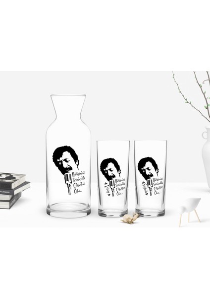 Kişiye Özel Renkli Baskılı Çılgınlar Gibi Tasarımlı 2'li Rakı Bardağı ve Karaf Seti-1