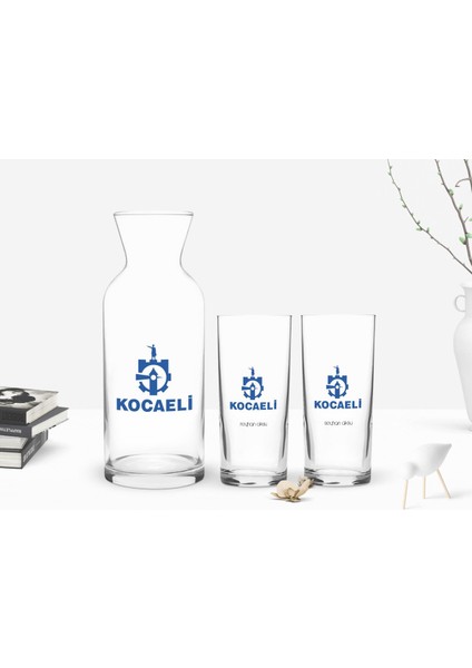 Kişiye Özel Renkli Baskılı Kocaeli Tasarımlı Turistik 2'li Rakı Bardağı ve Karaf Seti-1