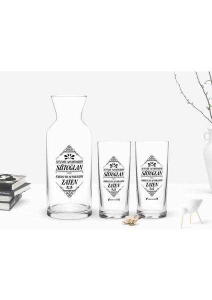 Kişiye Özel Renkli Baskılı Yeşilçam Replikleri Sütoğlan Tasarımlı 2'li Rakı Bardağı ve Karaf Seti-1