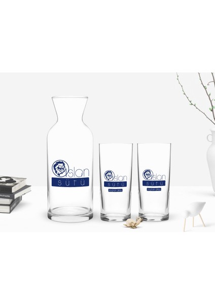 Kişiye Özel Renkli Baskılı Aslan Sütü Tasarımlı 2'li Rakı Bardağı ve Karaf Seti-2