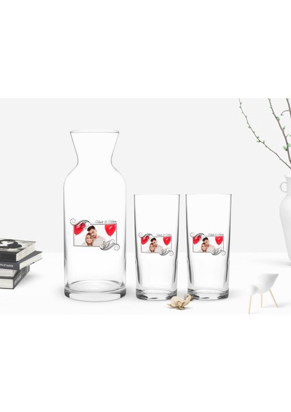 Kişiye Özel Renkli Baskılı İsimli Fotoğraflı 2'li Rakı Bardağı ve Karaf Seti-32