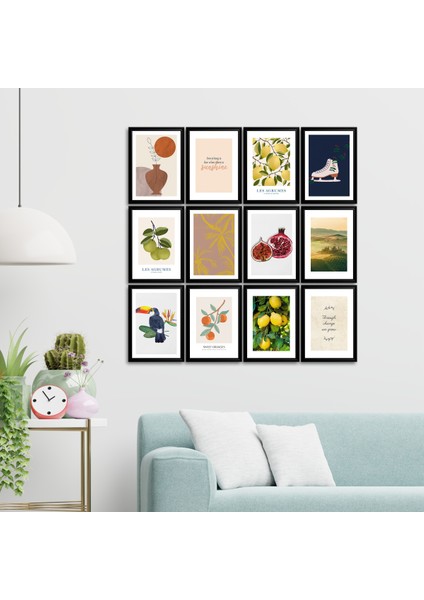 12 Parça Çerçeve Görünümlü Mdf Tablo Seti