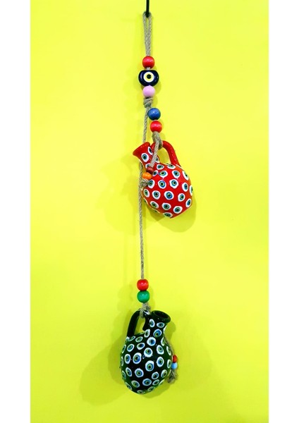 2li Kırmızı-Mavi Nazar Boncuklu Küp Duvar Süsü Hediyelik Eşya 52CM