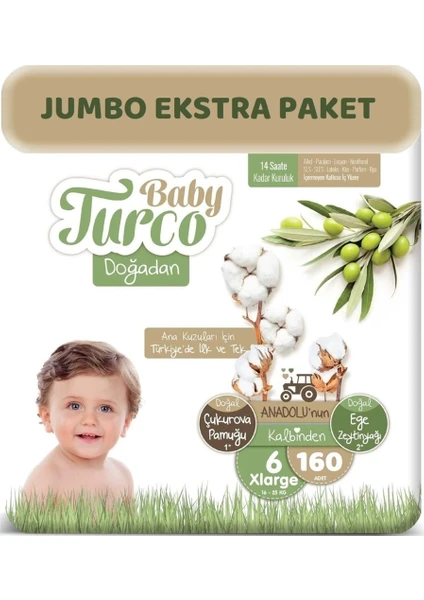 Baby Turco Doğadan Bebek Bezi 6 Beden 16 - 25 kg 160 Lı