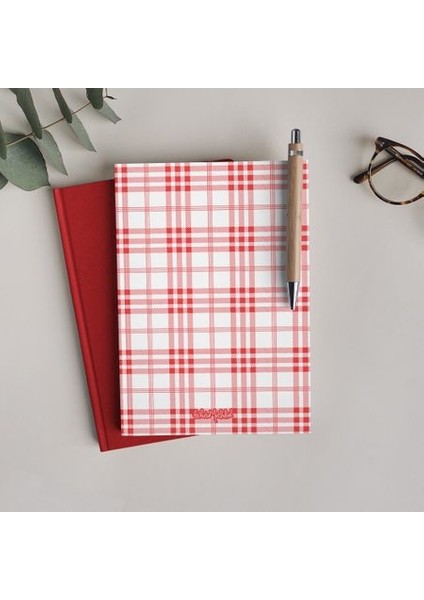 Kırmızı Beyaz Ekose Defter - Çizgisiz Defter Serisi - N081