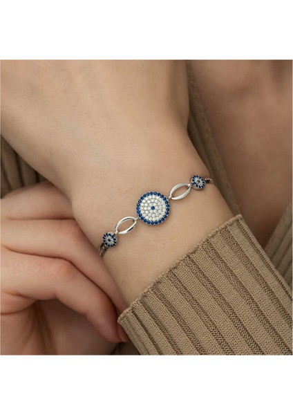 925 Ayar Gümüş Rodyum Kaplama Nazar Kadın Bileklik fiyatları