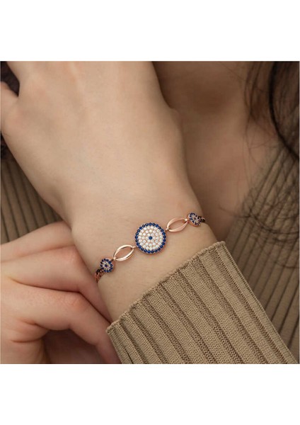 925 Ayar Gümüş Rose Kaplama Nazar Kadın Bileklik fiyatları