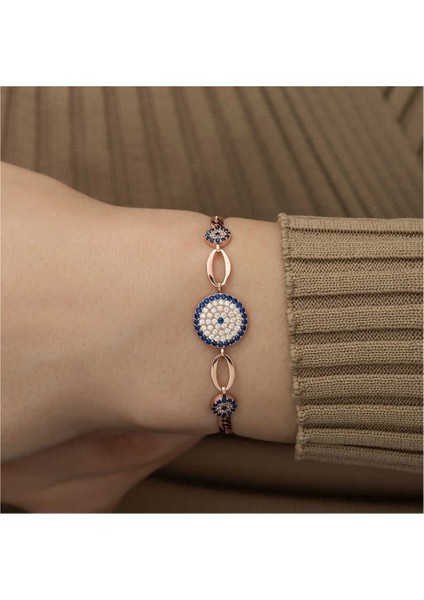 925 Ayar Gümüş Rose Kaplama Nazar Kadın Bileklik modelleri
