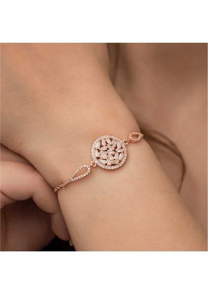 925 Ayar Gümüş Rose Kaplama Baget Taşlı Kadın Bileklik fiyatları