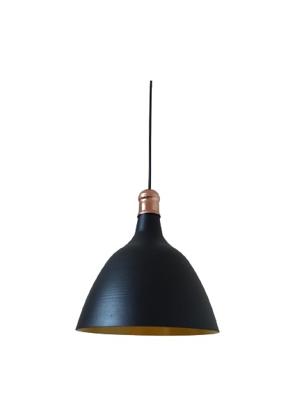 Rys Retro Metal Dekoratif Siyah Içi Gold Bakır Duylu Tekli Sarkıt Avize Çap:28 cm