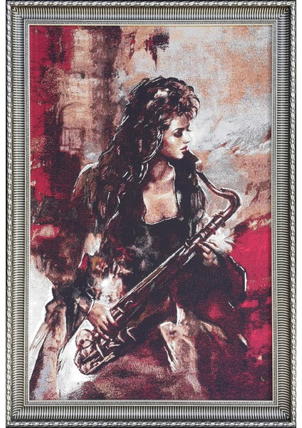 Figüratif Seri-04 Dokuma Goblen Kumaş-Saksafon Çalan Kız