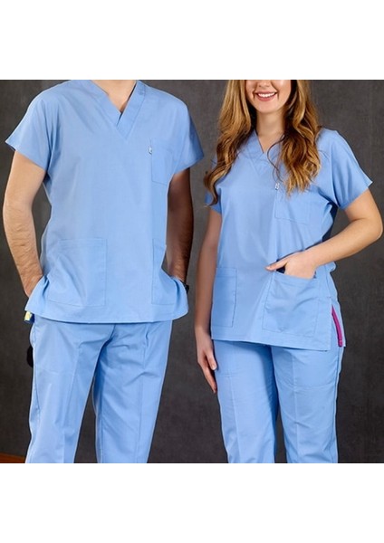 Açık Mavi Dr. Greys (Terikoton Ince Kumaş) Cerrahi Takım Scrubs