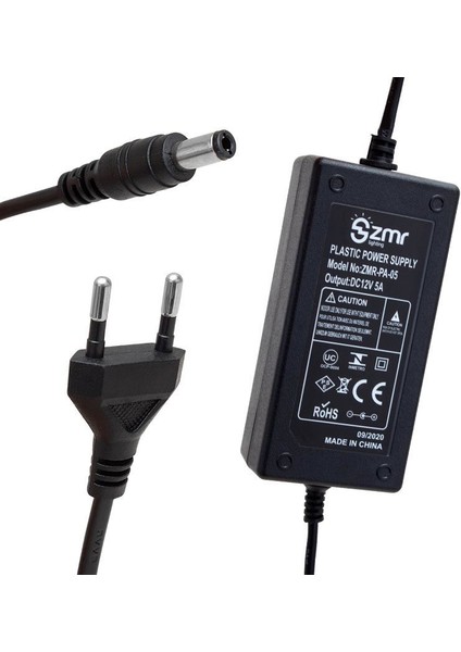 12 Volt 5 Amper 5.5*2.5 Uç Iki Ucu Kablolu Plastik Kasa Masaüstü Adaptör Zmr-Pa-05