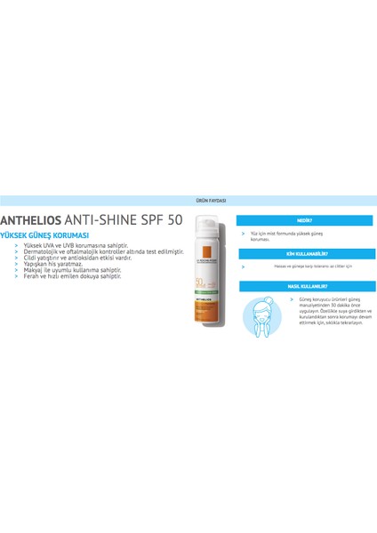 Yüz Için Çok Yüksek Uva Korumalı Güneş Koruyucu 50 ml + Anthelios Parlama Karşıtı Güneş Kremi SPF50 Mist 75 ml + Termal Su 50 ml
