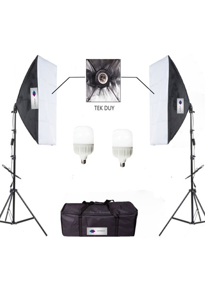 Softbox 50 x 70 cm Tek Duylu Sürekli Video Işık Seti 35 Led Lamba