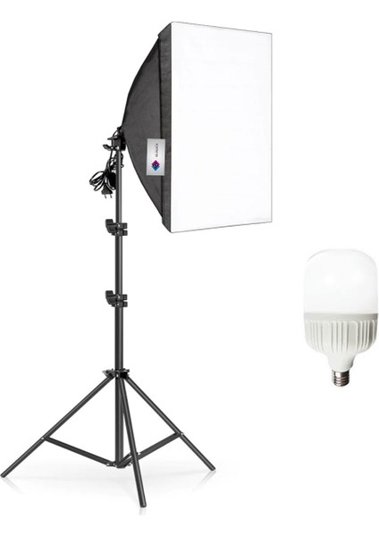 Softbox 50 x 70 cm Tek Duylu Sürekli Video Işık Seti 35 watt led lamba