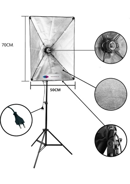Softbox 50 x 70 cm Tek Duylu Sürekli Video Işık Seti 35 watt led lamba
