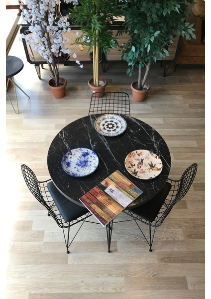 Rovena Balkon Masası -Mutfak Masa Takımı -Yuvarlak + 3 Sandalye Siyah Mermer Çap 90 modelleri