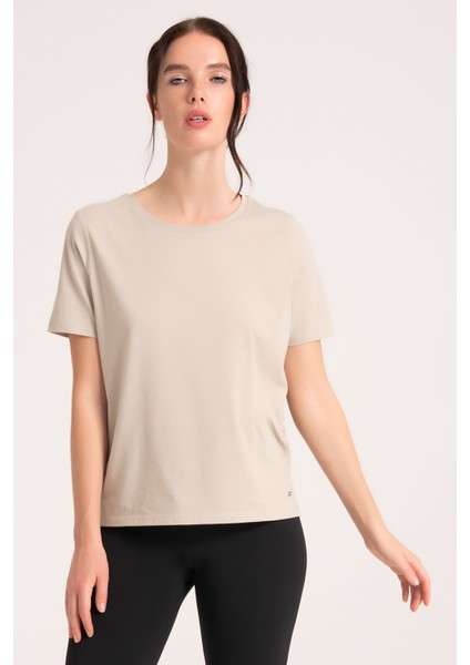 Yüksek Kalite %100 Pamuklu Kadın Tişört, Arkası Uzun Normal Fit Sand Tshirt