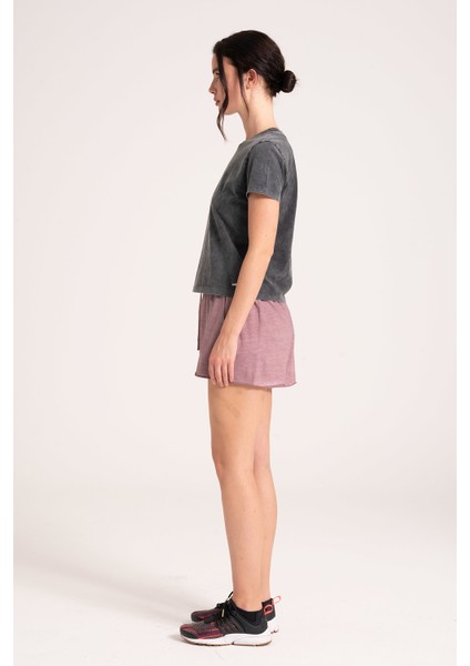 Vintage Effect Yağ Yıkama (Dirty Oil) Kadın Tshirt, Antrasit, Yuvarlak Yaka Slim Tişört fiyatları