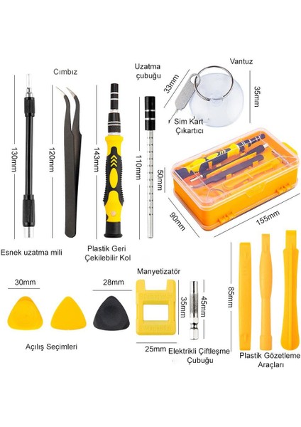 115 In 1 Hassas Sarı Çoklu Tornavida Seti El Alet Takımı