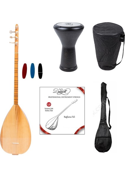 Kısa Sap Baglama - Siyah Mısır Darbuka - Kılıf + Tel Takım