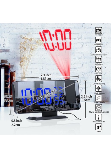 Çok Fonksiyonlu Masaüstü Saat (Fm Radio Alarm Projeksiyon Sıcaklık Alarm)