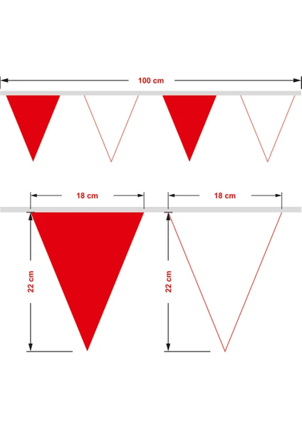 Pencere Bayrak Ipe Dizili Süsleme Bayrak Kırmızı Beyaz 25 mt