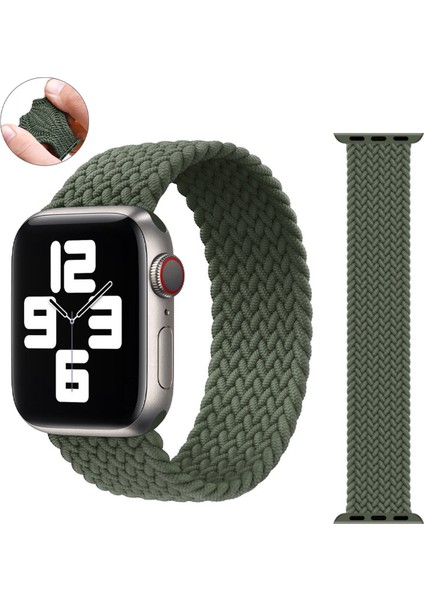 Örgü Solo Loop Kordon, Seri 10 42mm, Seri 9/8/7/6/SE/5/4/3 Apple Watch ile Uyumlu - 41mm 40mm 38mm Uyumlu Medium Mint