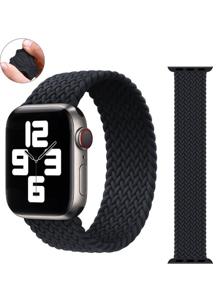 Örgü Solo Loop Kordon Apple Watch ile Uyumlu 45mm 44mm 42mm Seri 9/8/7/6/SE/5/4/3 Medium Siyah