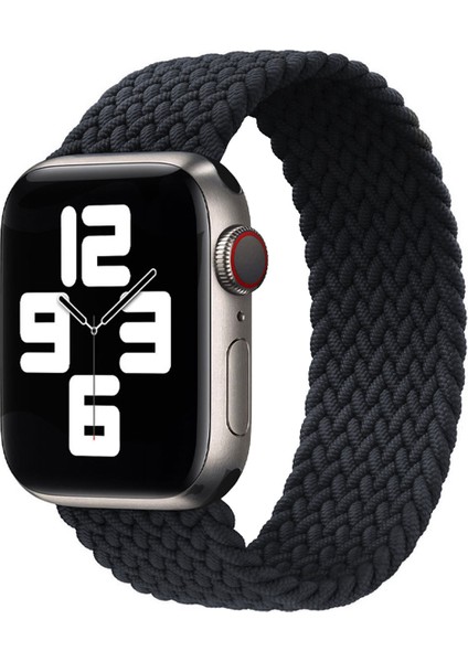 Örgü Solo Loop Kordon Apple Watch ile Uyumlu 45mm 44mm 42mm Seri 9/8/7/6/SE/5/4/3 Medium Siyah