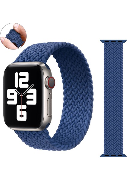 Örgü Solo Loop Kordon, Seri 10 46mm, Seri 9/8/7/6/SE/5/4/3 Apple Watch ile Uyumlu 45mm 44mm 42mm Uyumlu Medium Lacivert