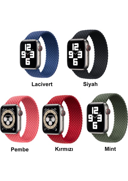 Örgü Solo Loop Kordon, Seri 10 46mm, Seri 9/8/7/6/SE/5/4/3 Apple Watch ile Uyumlu 45mm 44mm 42mm Uyumlu Medium Lacivert