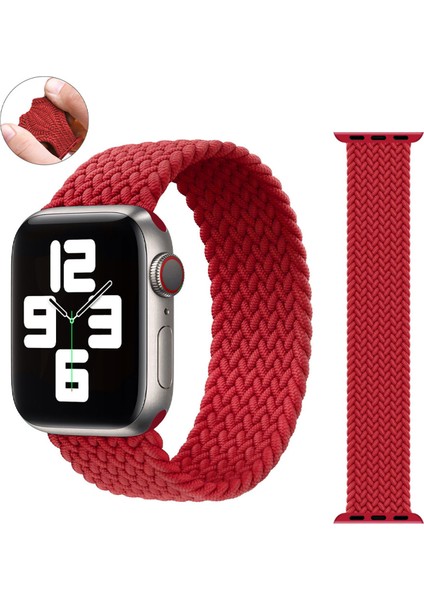 Örgü Solo Loop Kordon, Seri 10 46mm, Apple Watch ile Uyumlu Seri 9/8/7/6/SE/5/4/3 - 45mm 44mm 42mm Uyumlu Large Kırmızı
