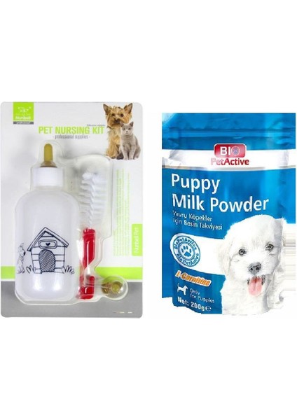 Puppy Milk Powder Yavru Köpek Süt Tozu 200 gr ve Nunbell Kedi Köpek Biberonu 100 ml