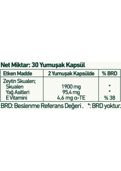 SQOL -- Zeytin Skualen (Olive Squalene) 30 Yumuşak Kapsül 1000mg