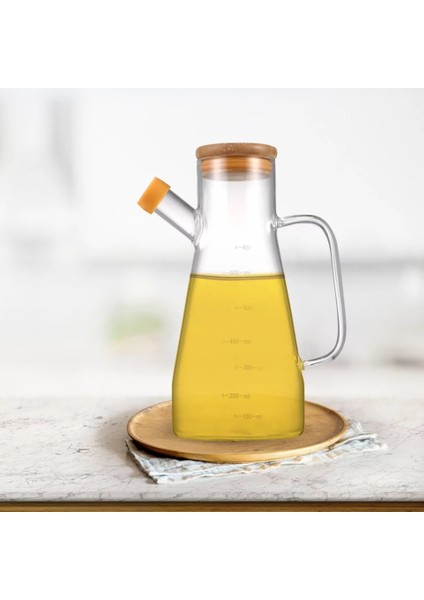 Bambu Kapaklı Vakumlu 900 ml Borosilikat Cam Yağlık, Sirkelik, Sütlük, Sosluk