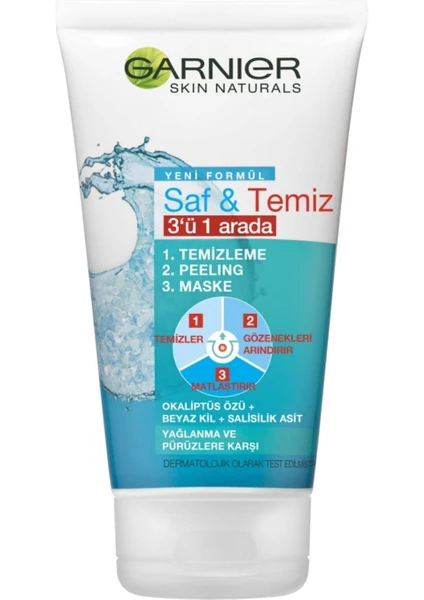 Saf & Temiz 3'ü 1 Arada Maske Yağlanma ve Pürüzlere Karşı Beyaz Kil+Silisilik Asit 150ML