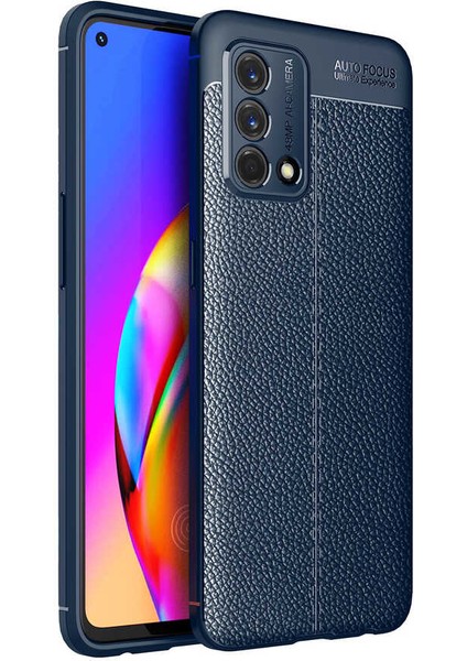 Case 4U Oppo A74 4G Kılıf Rugan Armor Deri Görünümlü Yüksek Kalite Silikon Niss Lacivert