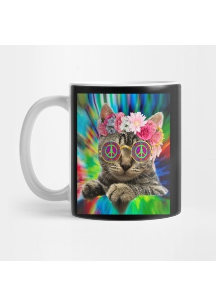 Tie Dye Peace Hippie Cat Boho Festival Kupa Bardak