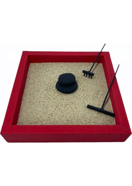 Mini Zen Bahçesi Kiti - Zen Garden - Kırmızı Zen Kiti
